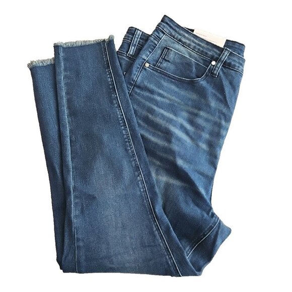 Nordstrom BP. Raw Hem Jeans Ladies Size 18 Dark Wash Button Front New With Tags - Picture 7 of 16